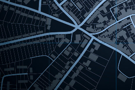 Grafik, die Stadtplan/Straßennetz zeigt